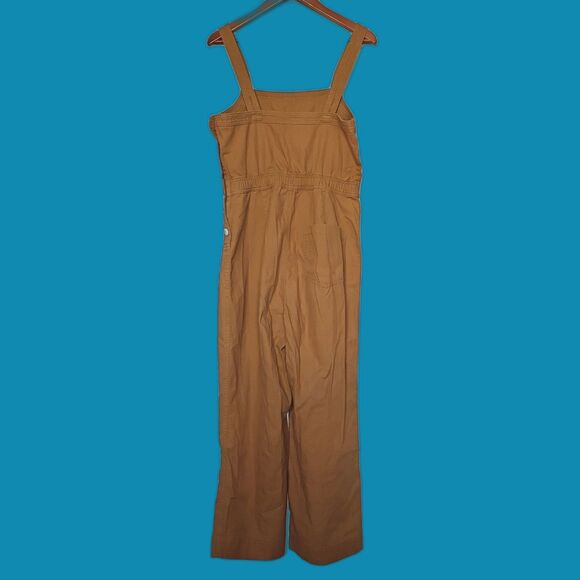 Gap Trapunto Jumpsuit Romper Overalls Tan Ivory Buttons Womens 8 Adjustable - Picture 2 of 10